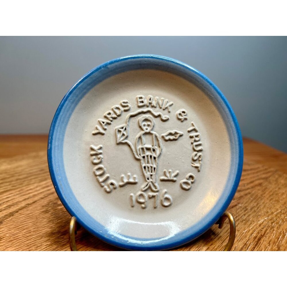 Vintage M A Hadley Pottery  Stock Yards Bank Trust 4 inch Plate/ Coaster/ Trinke